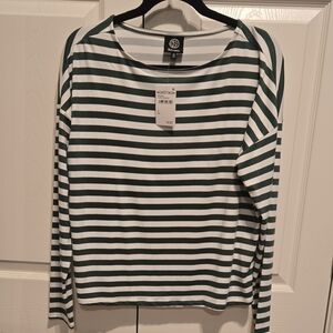 Nordstrom Forest Green Striped Long Sleeve Tee